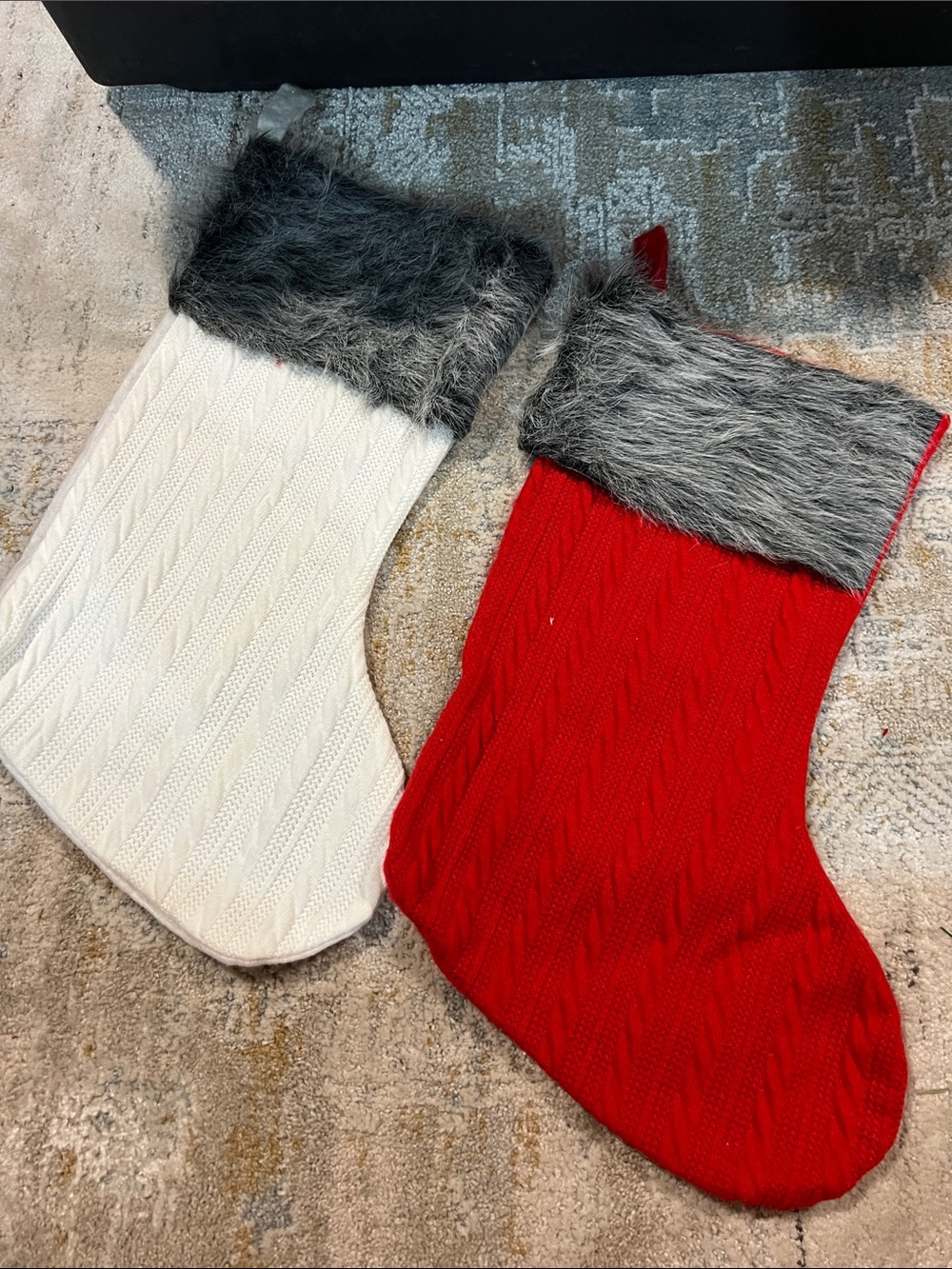 Holiday Cable-Knit Stockings with Faux Fur Cuff - pair z94